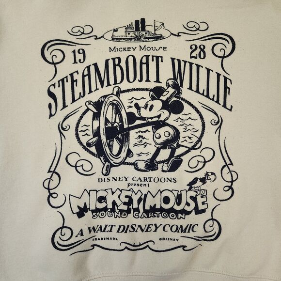 Disney Hoodie Womens Medium Yellow Mickey Mouse Steamboat Willie Disney 100 Crop - Picture 12 of 13